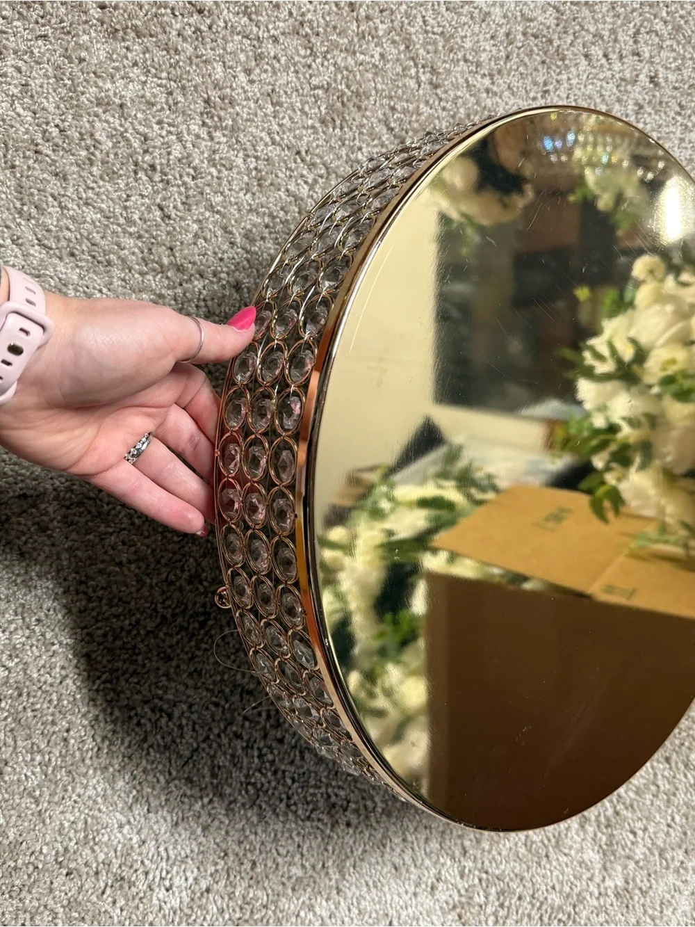Round Rose Gold Crystal Display Stand